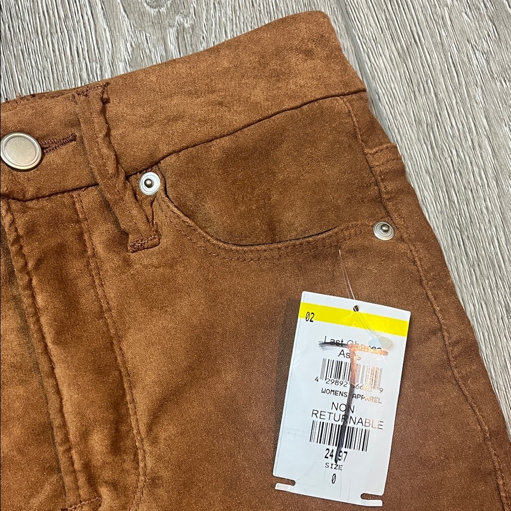 NWOT good American Brown faux suede GW100T Skinny Pants size 0 / 25 - Picture 3 of 9